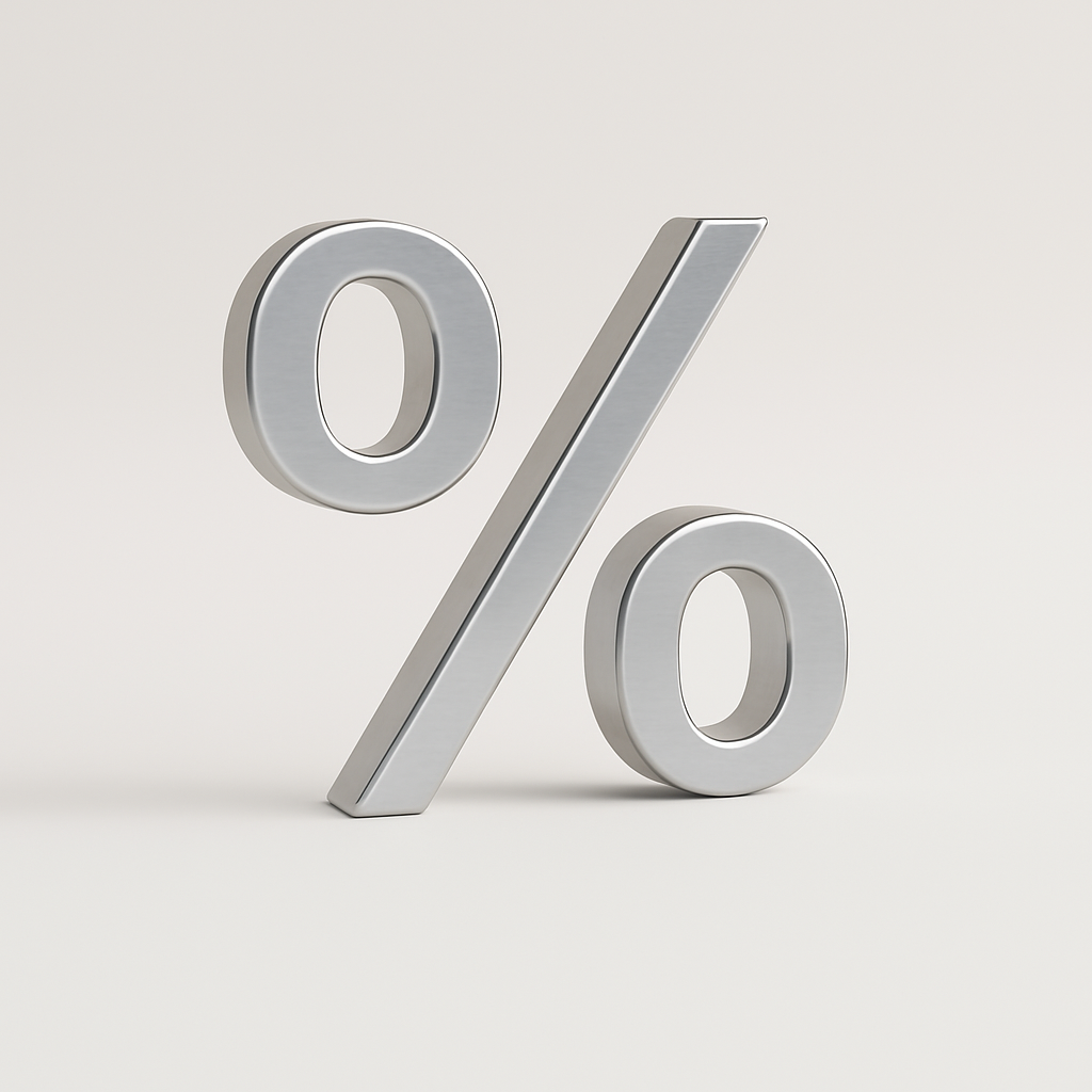  Simbol procent 3D din metal argintiu pe fundal alb, reprezentând procesul de standardizare a extractelor vegetale pentru suplimente de potență